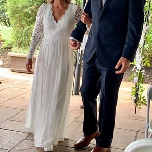 Size small white long sleeve wedding dress